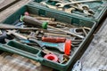 Toolbox in a locksmith shop for repairing mechanical equipment
