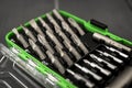 Toolbox with many different interchangeable screwdriver tips Royalty Free Stock Photo