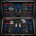 A toolbox neatly arranges a set of hand tools within a black foam insert Royalty Free Stock Photo