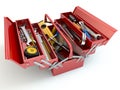 Toolbox with tools on white background.