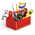 Toolbox with tools on white background.