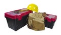 Toolboxes Tool Belt and Hard Hat Royalty Free Stock Photo