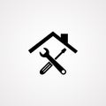 Toolkit. Toolbox. Wrench and screwdriver icon on gray background. Work tools. Repairing, service tools. Vector illustration