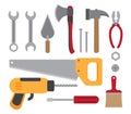 construction working tools collection isolated on white background