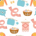 Cartoon seamless pattern of elements for knitting Royalty Free Stock Photo