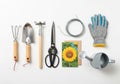 Tools and accessories suggest a focus on small-scale gardening Royalty Free Stock Photo
