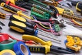 Tools and accessories used in electrical installations Royalty Free Stock Photo