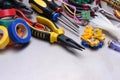 Tools and accessories used in electrical installations Royalty Free Stock Photo