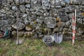 tools of an archaeologist in the excavation of a ruins