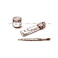 Tools for art, drawing and creativity. Brush and cans of paint Royalty Free Stock Photo