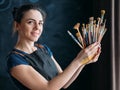 Tools art talent beautiful woman painter portrait Royalty Free Stock Photo