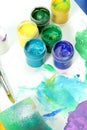 Tools of the artist: paints, brush Royalty Free Stock Photo