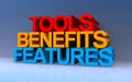 tools benefits features on blue Royalty Free Stock Photo