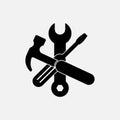 Tools of black color. Vector Wrench, screwdriver and hammer icon on white background Royalty Free Stock Photo