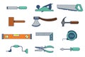 Carpenter tools vector set of flat icons isolated on white background Royalty Free Stock Photo