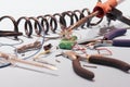 Tools and cables for electricity and electronics Royalty Free Stock Photo