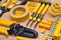 Tools and component for electrical installation Royalty Free Stock Photo