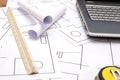 Tools for construction drawings Royalty Free Stock Photo