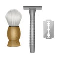 Tools for cutting beard barbershop top view, vintage barber tools, razor and shaving brush on a white background