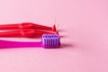 Tools for Dental Care Variety of Orthodontic Brush Dentistry and Orthodontics Pink Background Copy Space