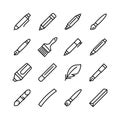Tools for drawing, calligraphy, lettering, sketching flat line icon set.