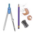 Tools of Drawing Compass Pencil and Ruler icon, Vector illustration Royalty Free Stock Photo