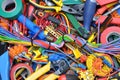 Tools and electrical component kit used in electrical installations Royalty Free Stock Photo