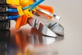 Tools with electrical installation cable close-up