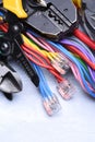 Tools for electrician and electrical cables Royalty Free Stock Photo
