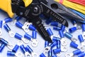 Tools for electrician and electrical cables Royalty Free Stock Photo