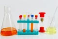 Tools and equipment for chemical studies on white background Royalty Free Stock Photo