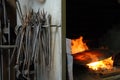 Tools and fire in a smithy Royalty Free Stock Photo
