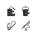 Tools for fishing black glyph icons set on white space