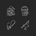 Tools for fishing chalk white icons set on black background Royalty Free Stock Photo