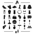 Tools, fruits, textiles and other web icon in black style.accessories, clothing, knitwear icons in set collection.