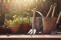 Tools gardening pots. Generate AI