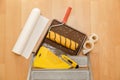 Tools for gluing wallpapers. Renovation Royalty Free Stock Photo