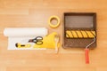 Tools for gluing wallpapers. Renovation Royalty Free Stock Photo