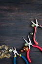 Tools for handmade jewelry. Beads, plier and wire Royalty Free Stock Photo