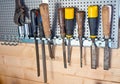 Tools hanging on a board of metal Royalty Free Stock Photo