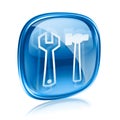 Tools icon blue glass, isolated