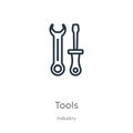 Tools icon. Thin linear tools outline icon isolated on white background from industry collection. Line vector tools sign, symbol Royalty Free Stock Photo