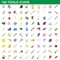 100 tools icons set, cartoon style Royalty Free Stock Photo