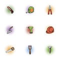 Tools icons set, pop-art style