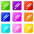 Tools injection icons set 9 color collection