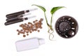 Tools for keeping houseplants in passive hydroponics system without soil with water level indicators, expanded clay pellets Royalty Free Stock Photo