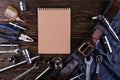 Tools laid out on a table, organized workspace concept to Labor Day, copy space Royalty Free Stock Photo