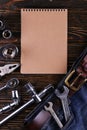 Tools laid out on a table, organized workspace concept to Labor Day, copy space Royalty Free Stock Photo