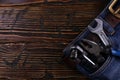 Tools laid out on a table, organized workspace concept to Labor Day, copy space Royalty Free Stock Photo