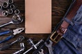 Tools laid out on a table, organized workspace concept to Labor Day, copy space Royalty Free Stock Photo